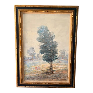 Vintage Signed Impressionist Landscape Oil Painting With Figures in Gilt Wood Frame For Sale