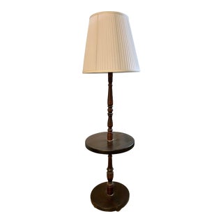 Mid-Century Wood Floor Lamp With Round Table For Sale