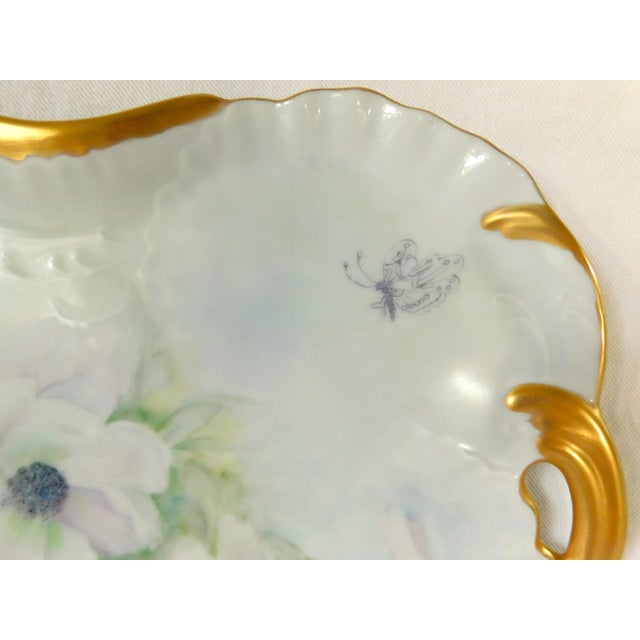 Elegant Antique Porcelain Hand Painted Signed Floral 24k Gold Trim Perfume Tray W/ Handles For Sale In West Palm - Image 6 of 11