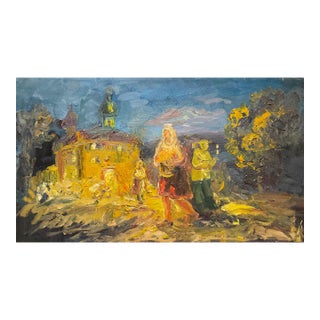 Orthodox Church Painting, Antique Oil Landscape, Ukrainian Art 37-65 For Sale