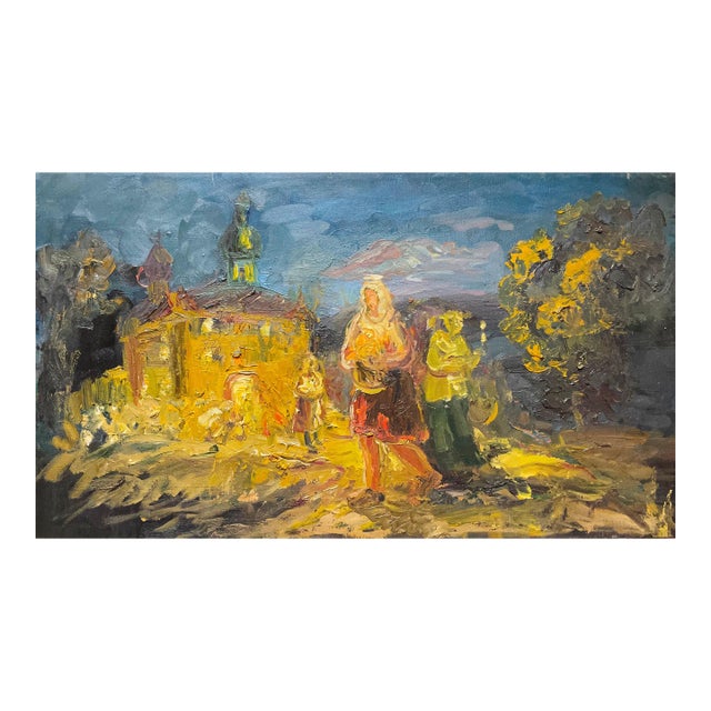 Orthodox Church Painting, Antique Oil Landscape, Ukrainian Art 37-65 For Sale