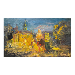 Orthodox Church Painting, Antique Oil Landscape, Ukrainian Art 37-65