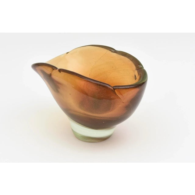 Mid-Century Modern Vintage Murano Barovier E Toso Amber, Green and Gold Aventurine Glass Chunky Bowl, 1950's For Sale - Image 3 of 13