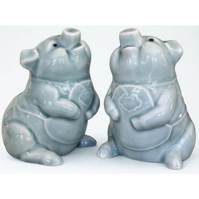 Mid-Century Celadon Ceramic Glazed Pig Figures - A Pair For Sale - Image 12 of 12