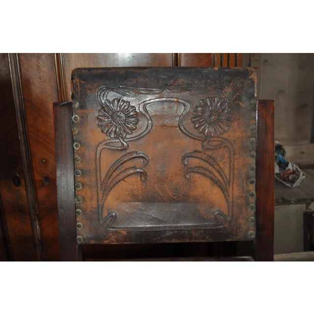 Brown Set of Antique Embossed Leather Dining Chairs, 1900s For Sale - Image 8 of 11