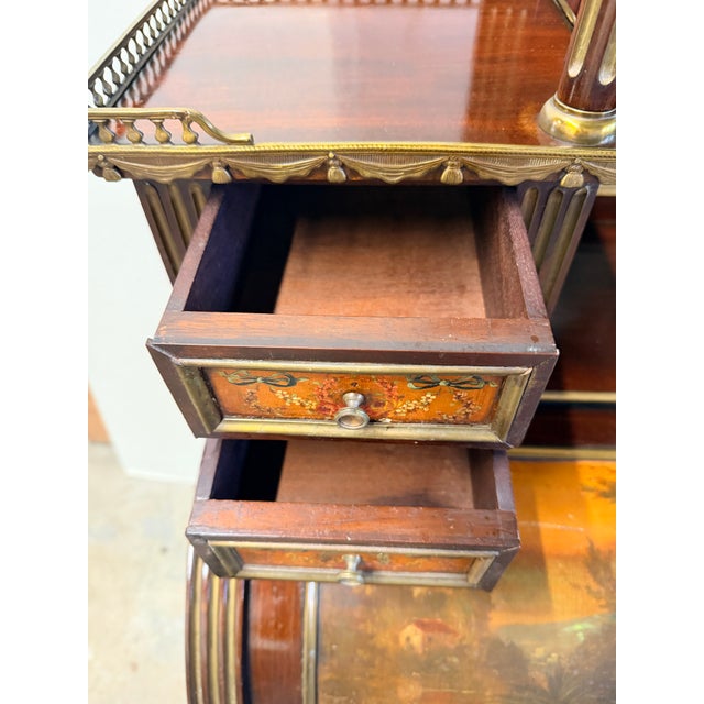 Brown Antique 19th Century French Louis XVI Style Vernis Martin Cylinder "Bonheur Du Jour" Ladies Writing Desk For Sale - Image 8 of 17