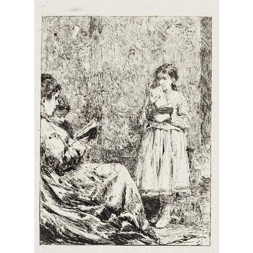 Pio Joris, The Reading, Etching, Early 20th Century For Sale - Image 3 of 3