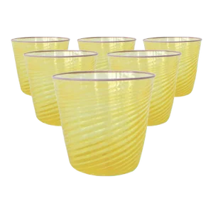 Hayden Wilson Glass x Chairish Twisty Cups in Brilliant Yellow with Opal Magenta Rim, Set of 6