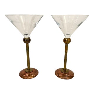 1990s Copper, Brass and Glass Martini Glasses - a Pair For Sale