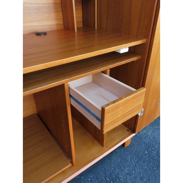 Brown Mid Century Modern Teak Hidden Office Armoire Workstation Cabinet 6671 For Sale - Image 8 of 18