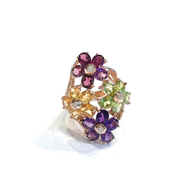 Bochic "Capri" Amethyst, Citrine & Peridot Ring Set In 18K Gold & Silver For Sale - Image 17 of 18