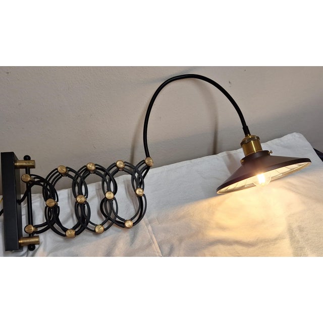 Metal Adjustable Vintage Wall Lamp in Black Painted Metal with Brass Joints and Mirrored Shade For Sale - Image 7 of 12