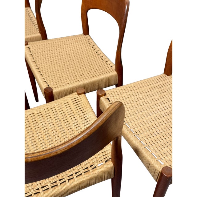 1960s Set of 5 Danish Niels Otto Moller Model 71 Dining Chairs Mid Century Modern Teak Rope Chairs Woven Seat For Sale - Image 5 of 10
