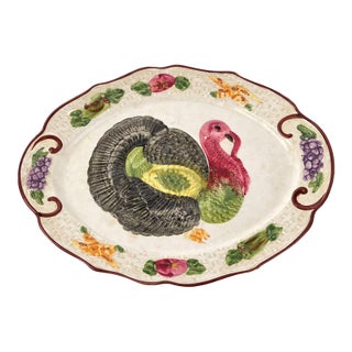 Vintage California Hand-Painted Turkey Platter – 18” Harvest Serving Tray For Sale