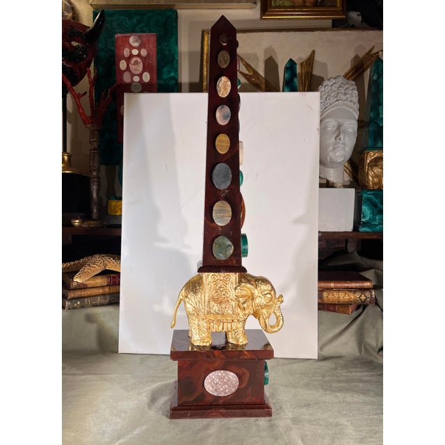 Large Italian Grand Tour Style Handpainted & Gilded Obelisk of the Minerva With Semi-Precious Stone Specimens For Sale In Palm Springs - Image 6 of 12