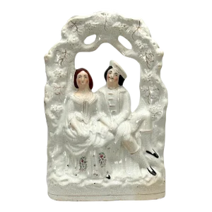 Large Mid 19th Century Antique English Staffordshire Pottery Queen Victoria & Prince Albert Garden Trellis Figure
