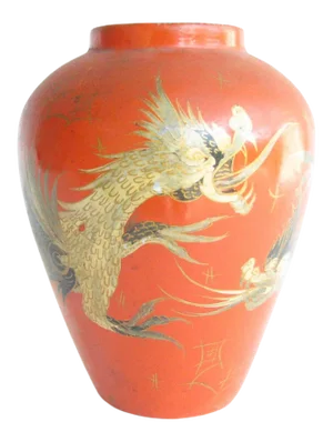 Antique Japanese Eiraku Style Black Pottery Vase With Hand-Painted Dragon Motif