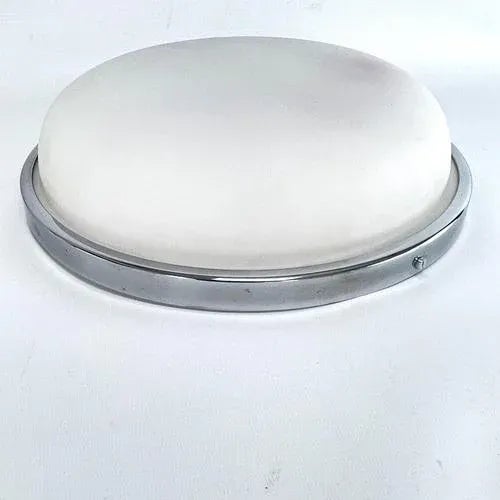 1940s Art Deco Flush Mount in Chrome & Opal Glass, 1940s For Sale - Image 5 of 7