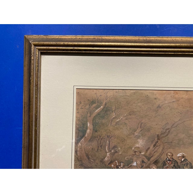 French School Artist, Luncheon After the Hunt, Watercolor and Gouache, 1800s, Framed For Sale - Image 3 of 15