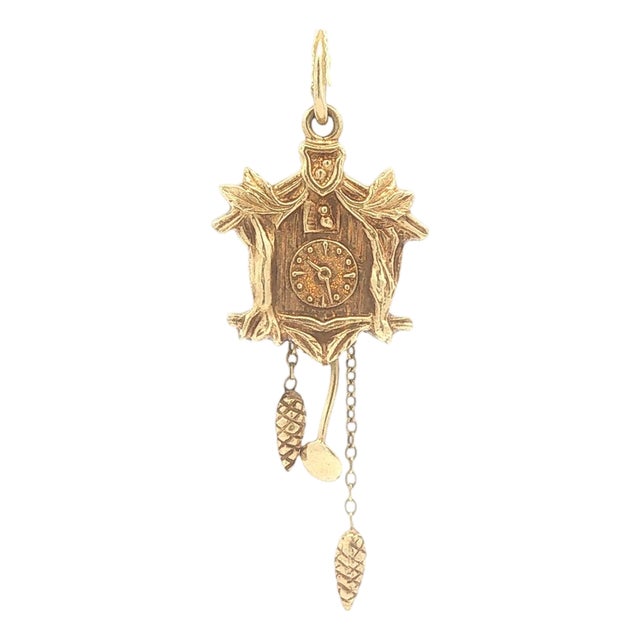 Vintage 14k Gold Cuckoo Clock Charm For Sale
