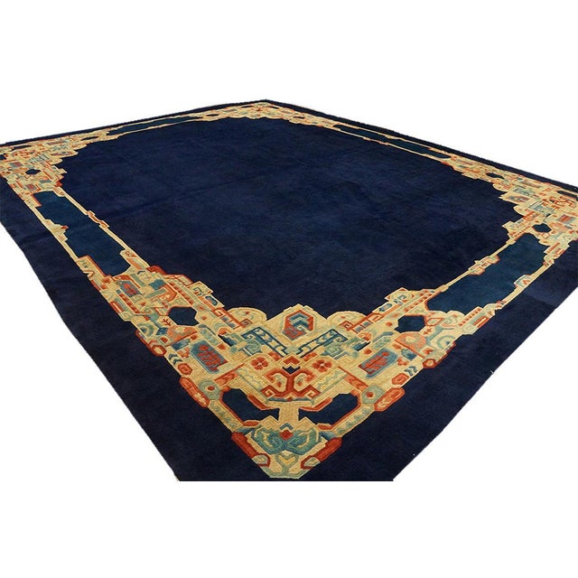 Early 20th Century Chinese Peking Carpet ( 12' x 14'9" - 366 x 450 ) Antique Peking Chinese Allover Floral Navy 1920s Rug,...