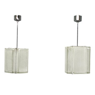 Vintage Pendant Lights in Chrome and Textured Glass from Napako, 1970s, Set of 2 For Sale