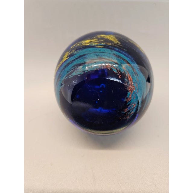 Vintage Crystal Glass Paperweight Dark Blue Sky Starry Night Bubble Glasswork For Sale - Image 4 of 4