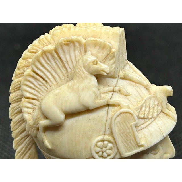 Antique Late 18th C. Grand Tour Carved Bone Bust of Minerva, Neoclassical Athena Sculpture, Roman Goddess of War Miniature, European Cabinet Curio For Sale - Image 10 of 14