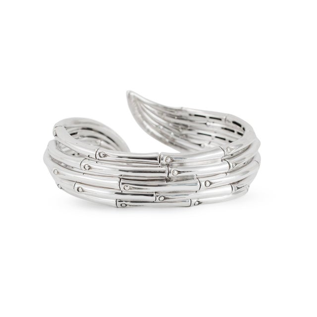 Early 21st Century John Hardy Bamboo 925 Silver 1.40ctw Black Sapphires Flex Cuff Bangle Bracelet For Sale - Image 5 of 9