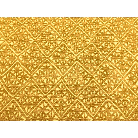 54" wide designer water & stain resistant heavy duty floral diamond upholstery fabric in mustard gold and beige. Price is...