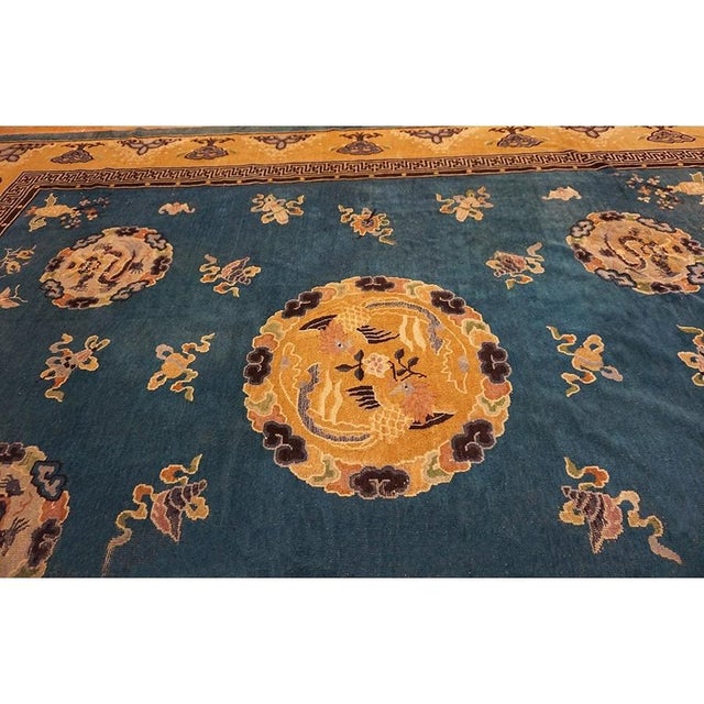 1880s Blue Antique Bird of Paradise Chinese Dragons Design Peking Rug For Sale In New York - Image 6 of 10