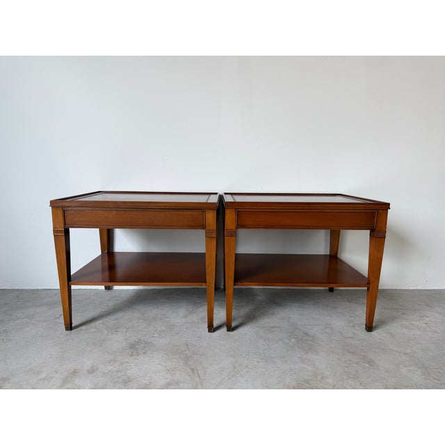 Brown Vintage Hekman Neoclassical Style Wood End Tables With Drawers – A Pair For Sale - Image 8 of 17