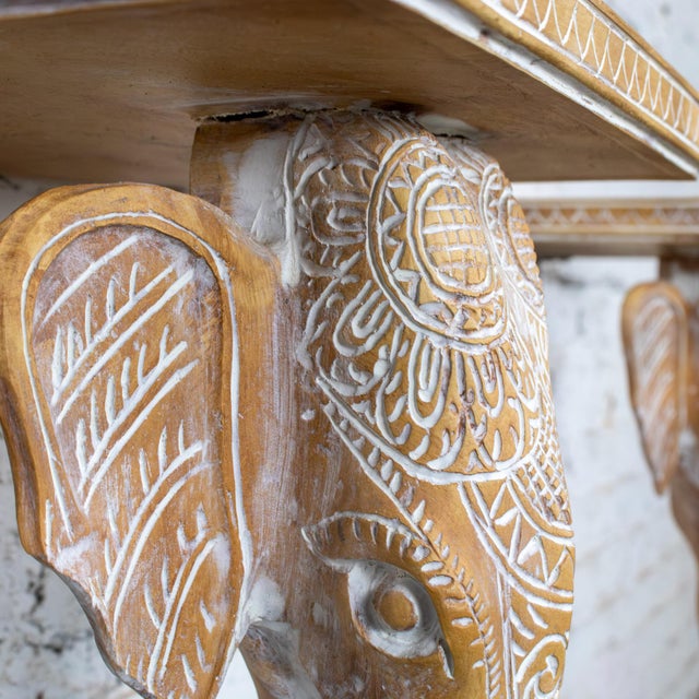 Late 20th Century Hollywood Regency Animalia Elephant Head Sconce Console Table W/Glass Top For Sale - Image 6 of 18