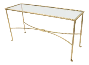 Twisted Rope Forged Gold Finish Glass Top Console Table