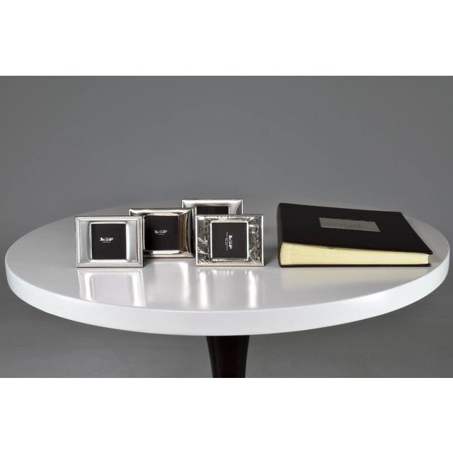 Stunning 21century set of art deco style sterling silver small picture frames with a stylish black photo album book...