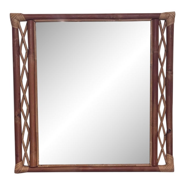 Mid-Century Italian French Riviera Style Bamboo & Rattan Wall Mirror Styled After Franco Albini For Sale