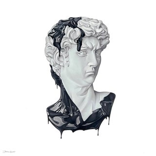 Distortion by Tanner Valant | Colored Pencil on Paper Sculpture of a classical bust with black drips For Sale