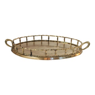 Vintage Brass Faux Bamboo Tray For Sale