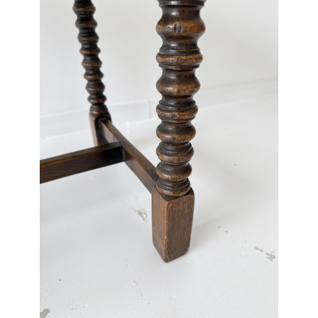 19th Century Rustic Farmhouse Bobbin Turned Ottoman with Upholstered Seat For Sale - Image 9 of 13
