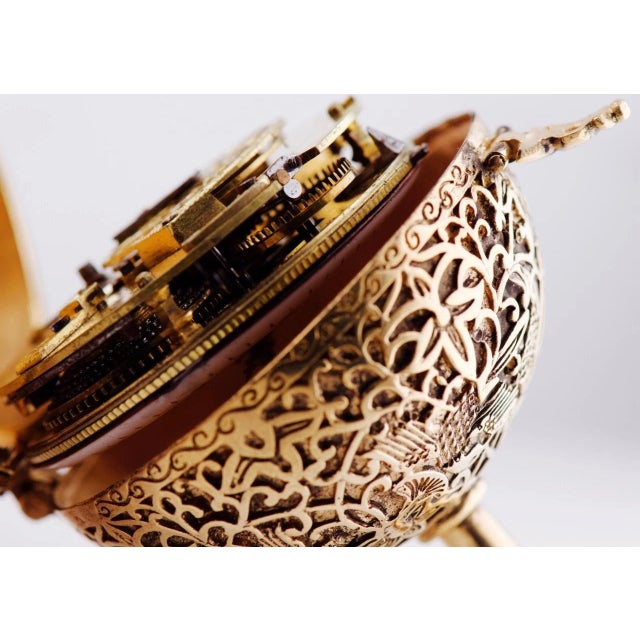 Antique Late 18th Century French Ormolu Ball-Shaped Verge Fusee Watch Desk Stand For Sale - Image 10 of 18