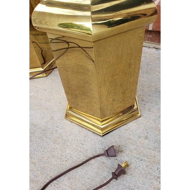 Metal 1980s Modern Polished Brass Table Lamps - a Pair For Sale - Image 7 of 9