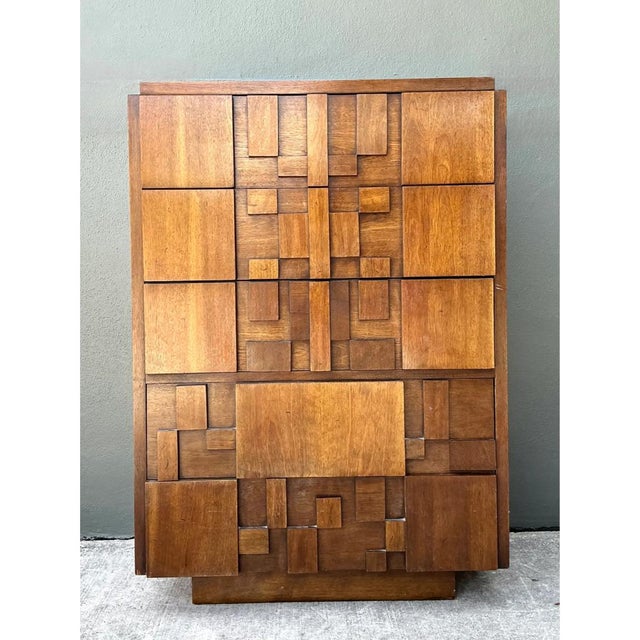 Late 20th Century Vintage Lane “Mosaics” Brutalist Tall Chest of Drawers For Sale - Image 5 of 12