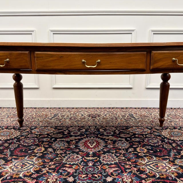 Classic English Writing Desk Black Leather For Sale - Image 11 of 18