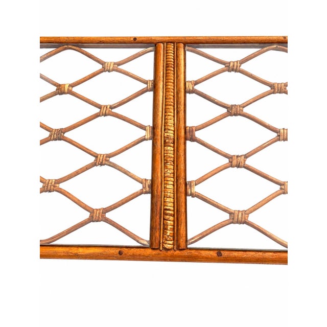 Contemporary Vintage Split Bamboo & Rattan Glass Top Coffee Table | Coastal Hollywood Regency Woven Cane Style For Sale - Image 3 of 10