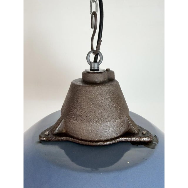 Blue Industrial Blue Enamel and Cast Iron Pendant Lamp, 1960s For Sale - Image 8 of 18
