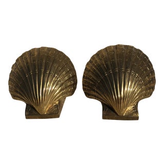 Mid 20th Century Brass Seashell Bookends - a Pair For Sale