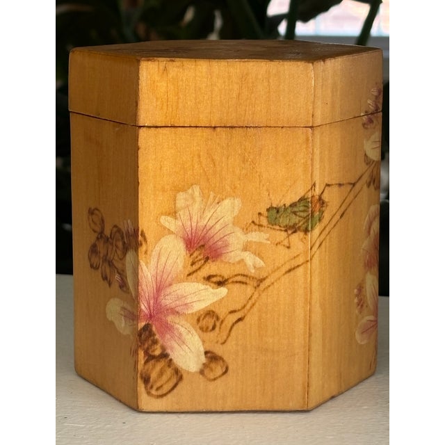 Orange 1960s Chinese Grasshopper and Florals Wooden Box For Sale - Image 8 of 8