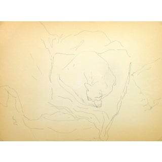 1970s Illustration Pen & Ink Drawing, Cat in Sweet Slumber For Sale