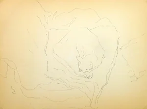 1970s Illustration Pen & Ink Drawing, Cat in Sweet Slumber