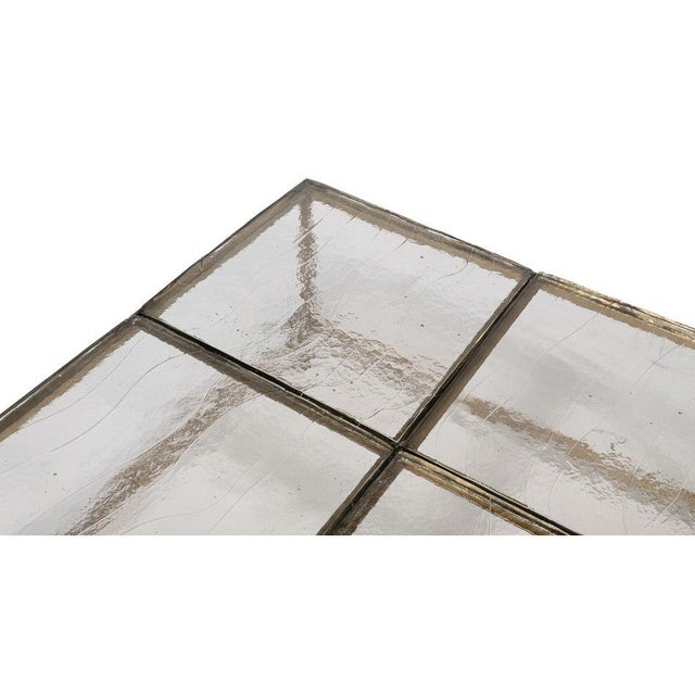 Modern Square Cocktail Table in Aged Brass and Cast Glass For Sale - Image 11 of 12